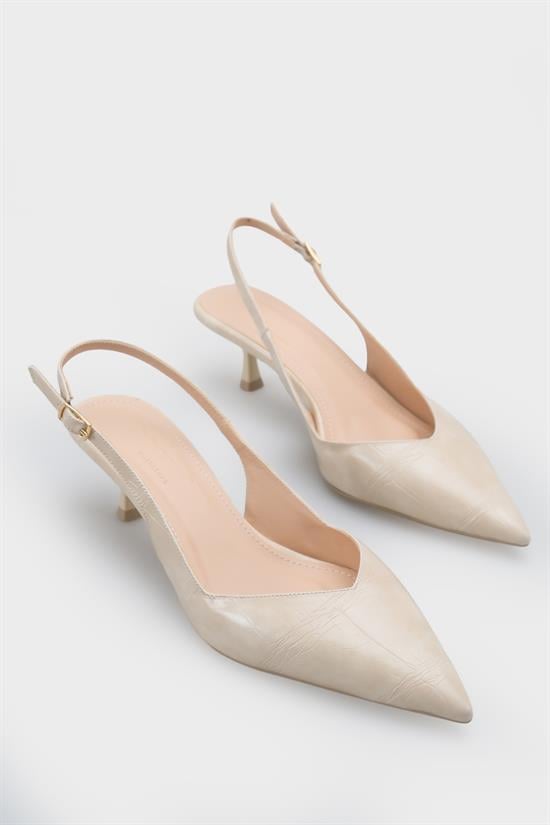 Capone Yoko  Croc Effect Pointed Toe Slingback Mid Heel Women Beige Shoe image 2