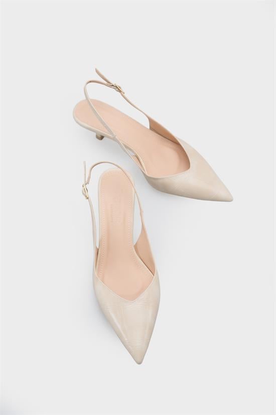 Capone Yoko  Croc Effect Pointed Toe Slingback Mid Heel Women Beige Shoe image 6