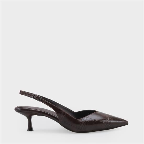 Capone Yoko  Croc Effect Pointed Toe Slingback Mid Heel Women Brown Shoe image 3