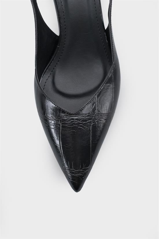 Capone Yoko  Croc Effect Pointed Toe Slingback Mid Heel Women Black Shoe image 5
