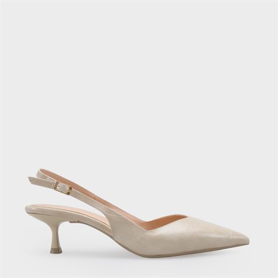 Capone Yoko  Croc Effect Pointed Toe Slingback Mid Heel Women Beige Shoe image 3