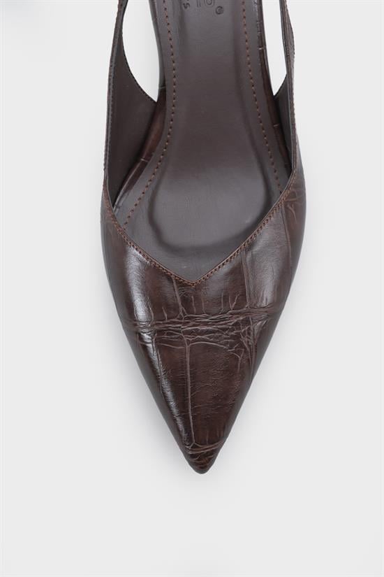 Capone Yoko  Croc Effect Pointed Toe Slingback Mid Heel Women Brown Shoe image 5