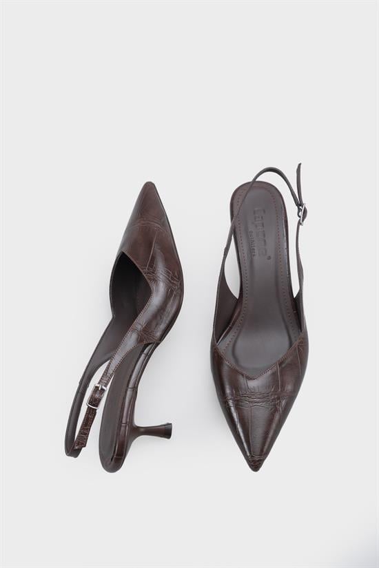 Capone Yoko  Croc Effect Pointed Toe Slingback Mid Heel Women Brown Shoe image 6
