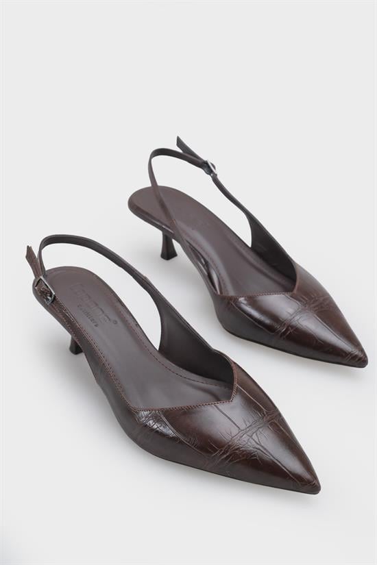 Capone Yoko  Croc Effect Pointed Toe Slingback Mid Heel Women Brown Shoe image 2