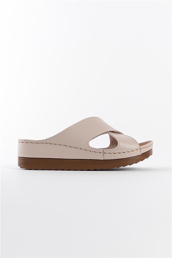 Capone Z0632 Women Beige Slide Comfort Anatomical Cross Band Sandals image 2