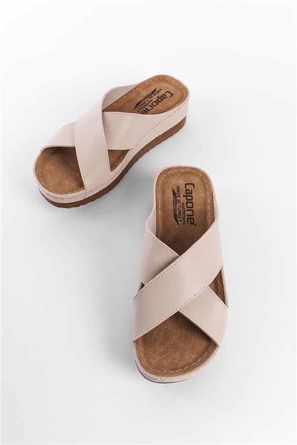 Capone Z0632 Women Beige Slide Comfort Anatomical Cross Band Sandals image 4