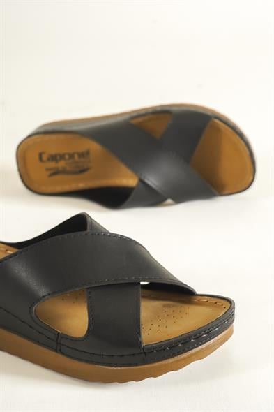 Capone Z0632 Women Black Slide Comfort Anatomical Cross Band Sandals image 2