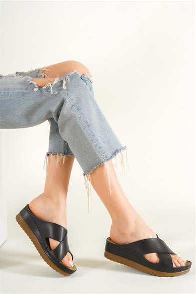 Capone Z0632 Women Black Slide Comfort Anatomical Cross Band Sandals image 6