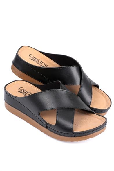 Capone Z0632 Women Black Slide Comfort Anatomical Cross Band Sandals image 5
