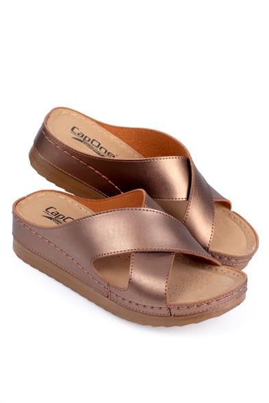 Capone Z0632 Women Copper Slide Comfort Anatomical Cross Band Sandals image 5