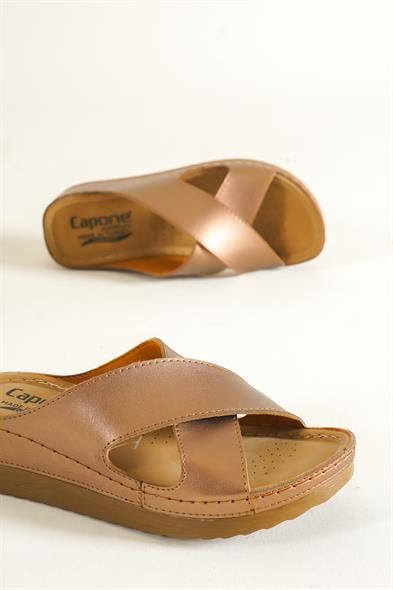 Capone Z0632 Women Copper Slide Comfort Anatomical Cross Band Sandals image 2