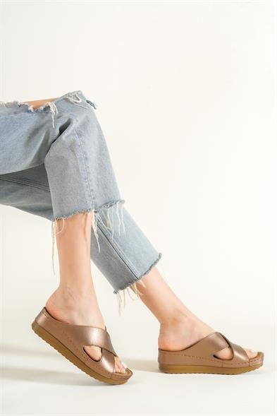 Capone Z0632 Women Copper Slide Comfort Anatomical Cross Band Sandals image 6