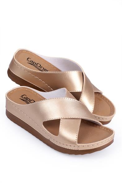 Capone Kandy Z0632 Women Gold Slide Comfort Anatomical Cross Band Sandals image 5
