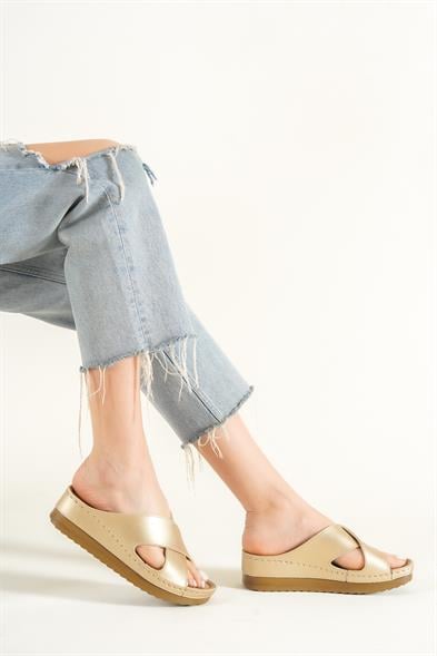 Capone Kandy Z0632 Women Gold Slide Comfort Anatomical Cross Band Sandals image 6