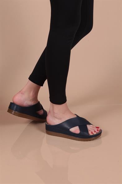 Capone Z0632 Women Navy Slide Comfort Anatomical Cross Band Sandals image 3