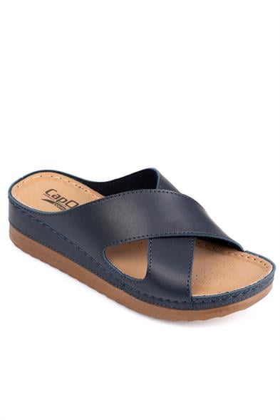 Capone Z0632 Women Navy Slide Comfort Anatomical Cross Band Sandals image 5