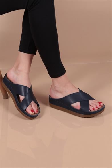 Capone Z0632 Women Navy Slide Comfort Anatomical Cross Band Sandals image 2