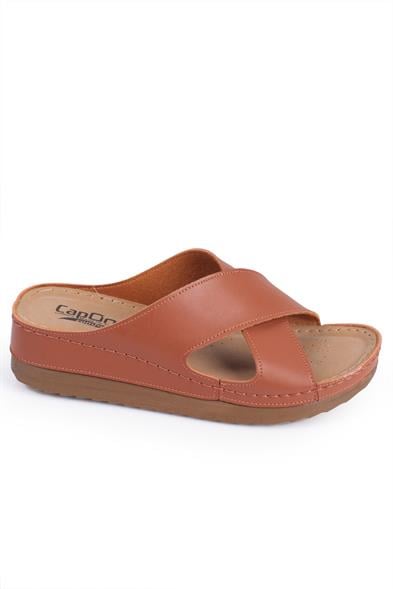 Capone Z0632 Women Tan Slide Comfort Anatomical Cross Band Sandals image 3