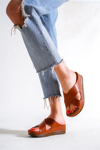 Capone Z0632 Women Tan Slide Comfort Anatomical Cross Band Sandals image 6