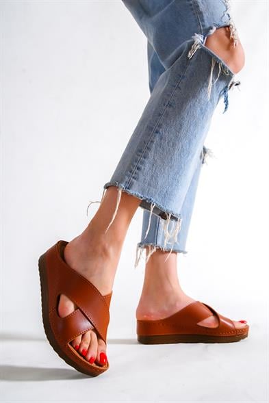 Capone Z0632 Women Tan Slide Comfort Anatomical Cross Band Sandals image 5