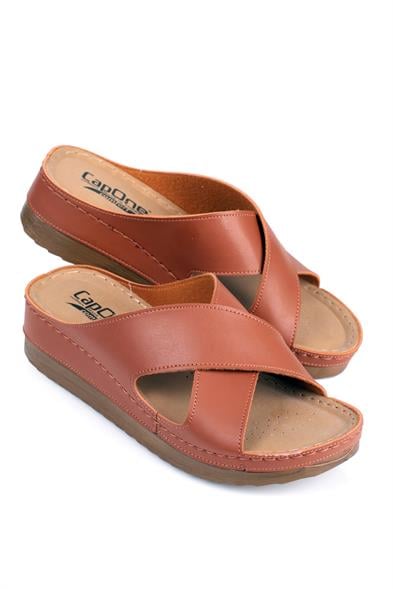 Capone Z0632 Women Tan Slide Comfort Anatomical Cross Band Sandals image 4
