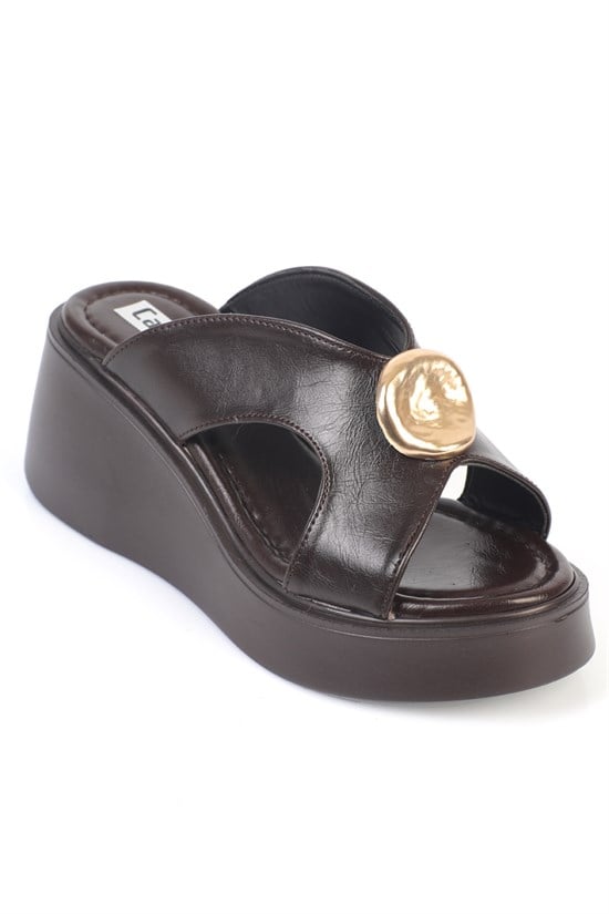 Capone Zarla Crystal Embellished Wedge Heel Casual Women Brown Sandal
