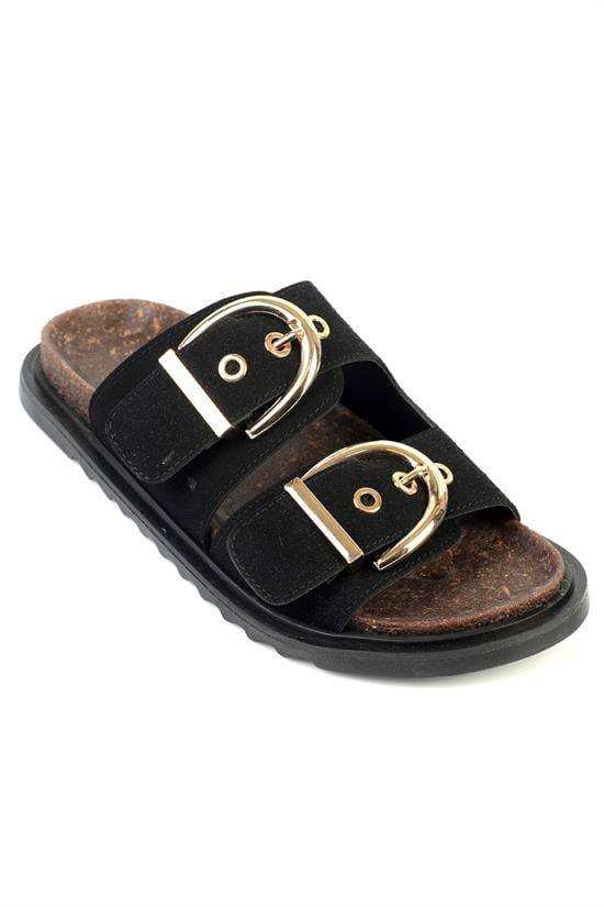 Capone  Zelda Flat Heel Metal Buckle Comfort Women Black Sandal