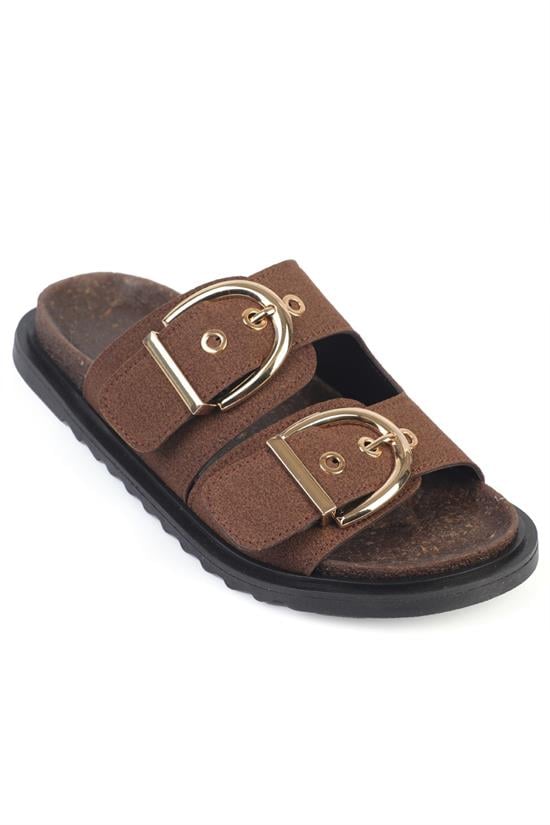 Capone  Zelda Flat Heel Metal Buckle Comfort Women Brown Sandal