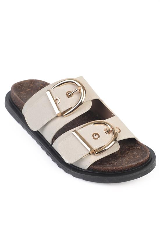 Capone  Zelda Flat Heel Metal Buckle Comfort Women Beige Sandal