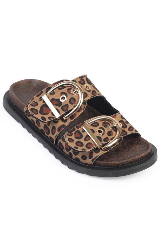 Capone  Zelda Flat Heel Metal Buckle Comfort Women Leopard Sandal
