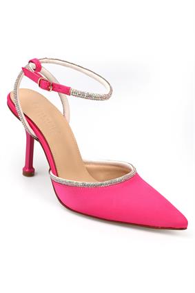 Capone Pointed Toe Cleavage And Ankle Band Crystal Slingback Satin Woman Shoes