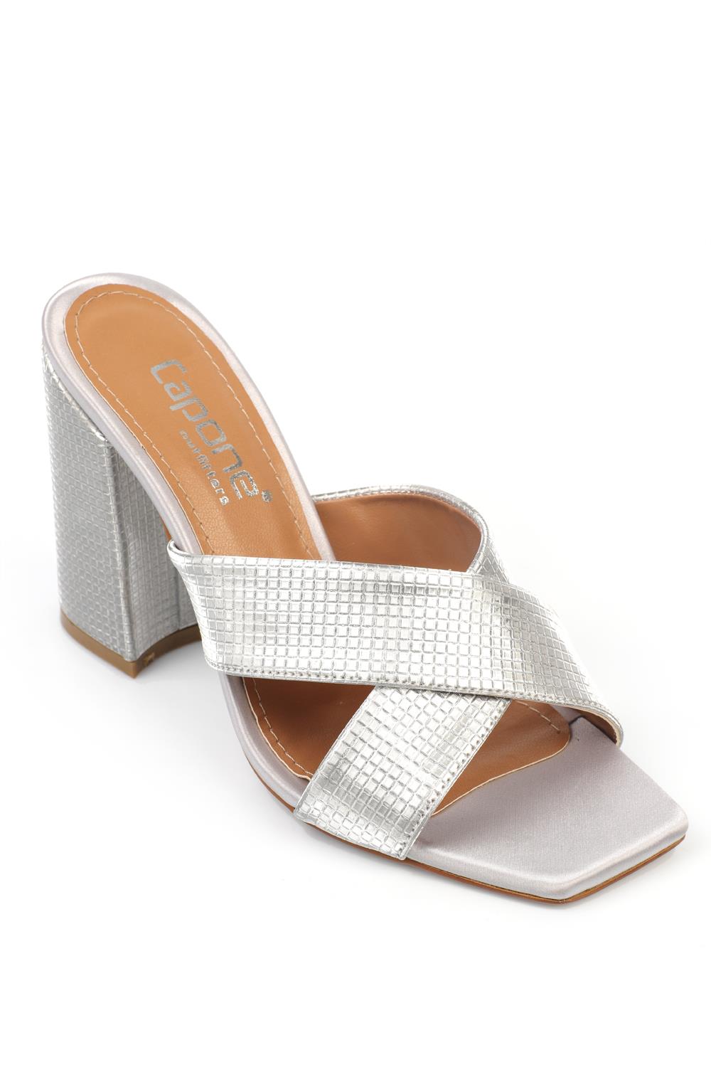 Capone 015 Block Heel Blunt Toe Women Silver Sandals