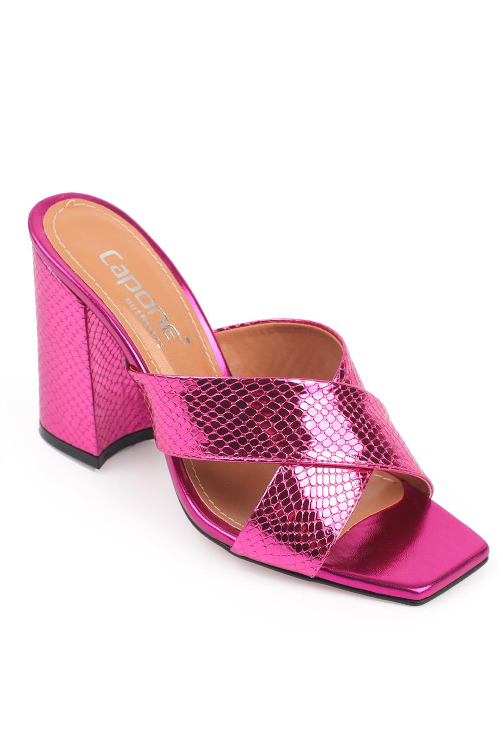 Capone 015 Block Heel Blunt Toe Women Fuchsia Sandals