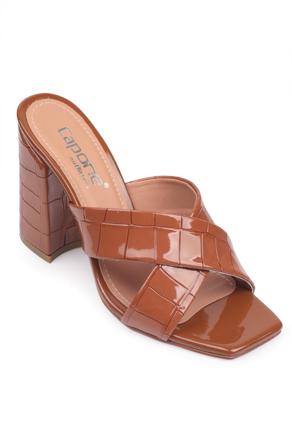 Capone 015 Block Heel Blunt Toe Women Tan Sandals