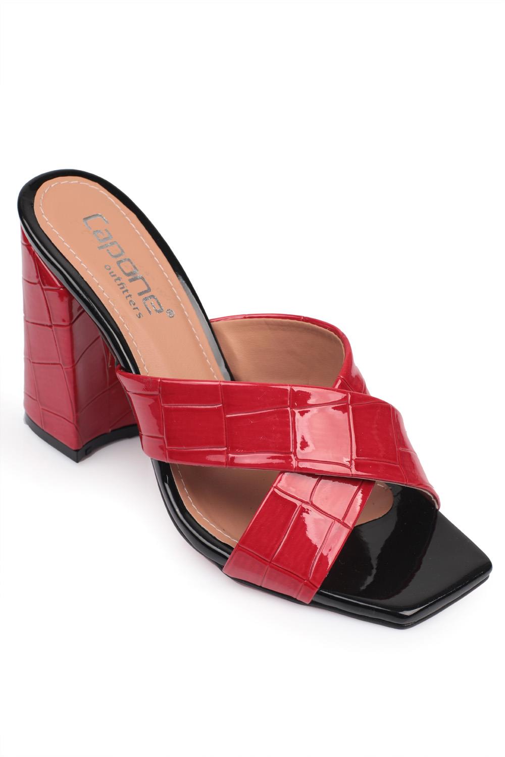 Capone 015 Block Heel Blunt Toe Women Red Sandals
