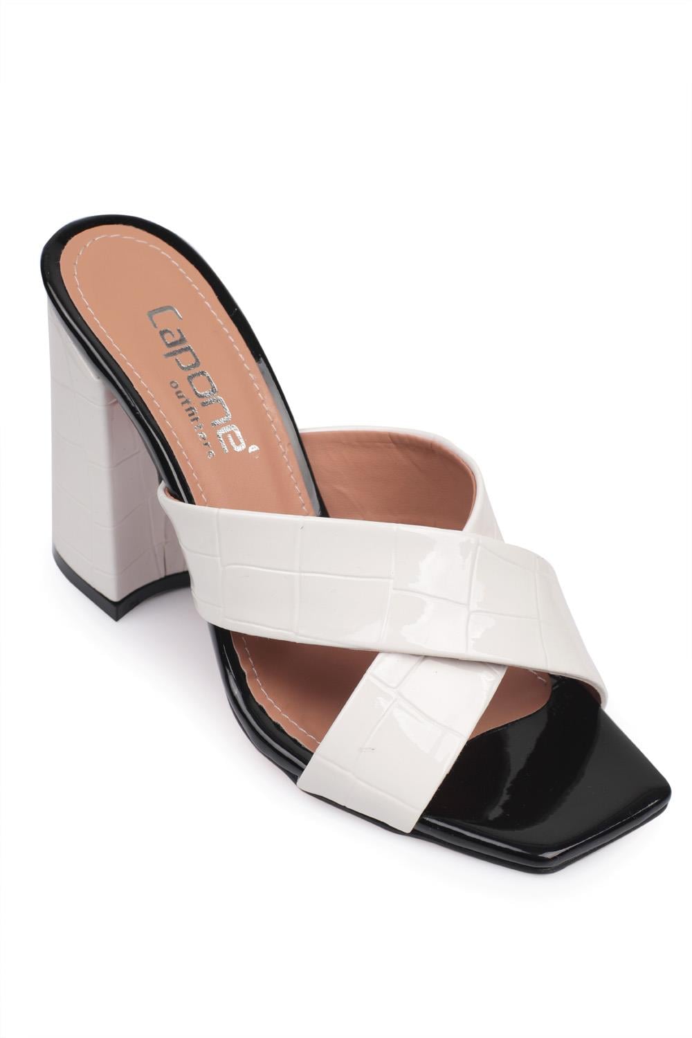 Capone 015 Block Heel Blunt Toe Women White Sandals