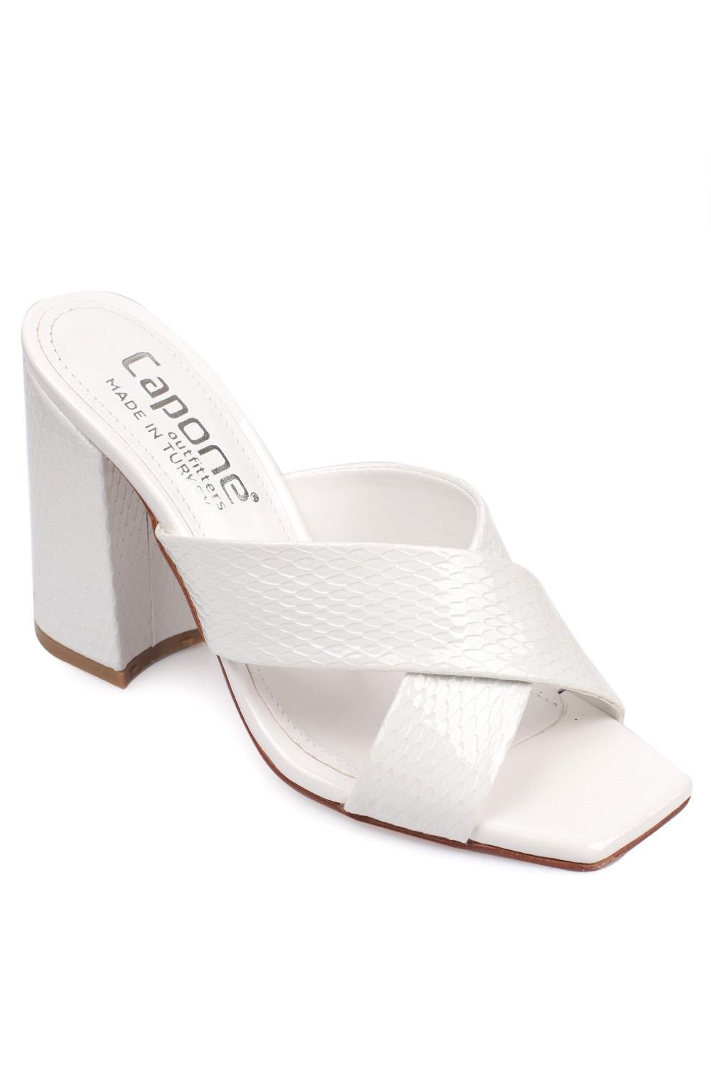 Capone 015 Block Heel Blunt Toe Women White Sandals