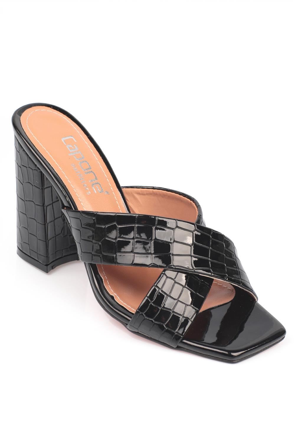 Capone 015 Block Heel Blunt Toe Women Black Sandals