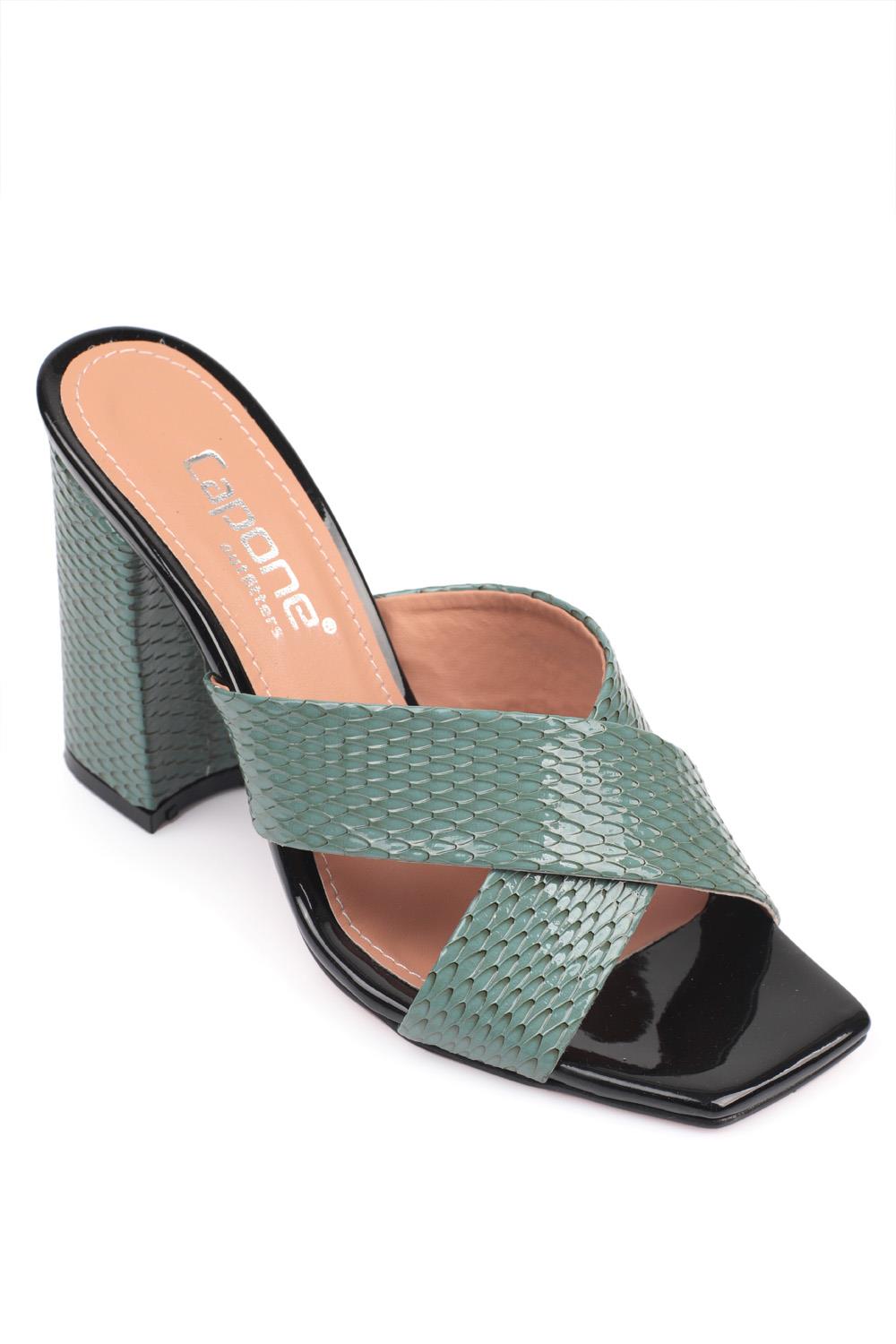 Capone 015 Block Heel Blunt Toe Women Petrol Sandals