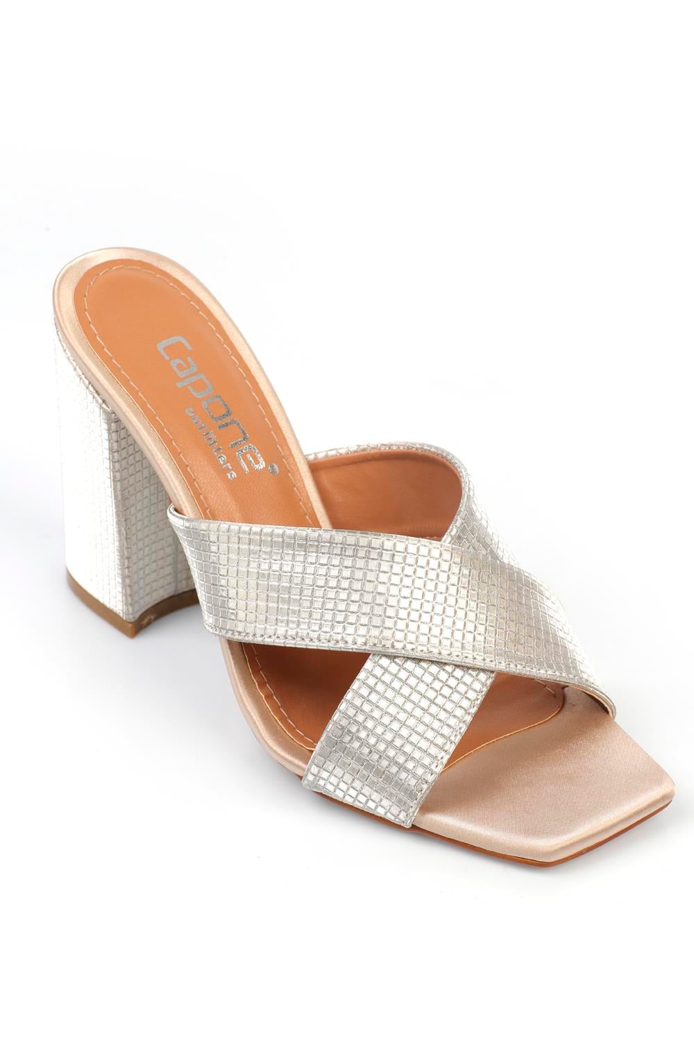 Capone 015 Block Heel Blunt Toe Women Gold Sandals