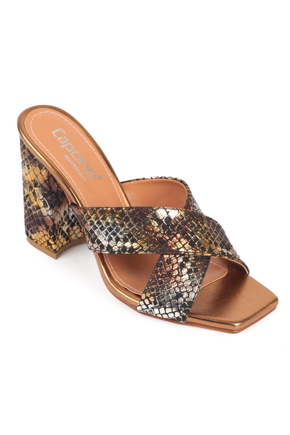 Capone 015 Block Heel Blunt Toe Women Gold Sandals