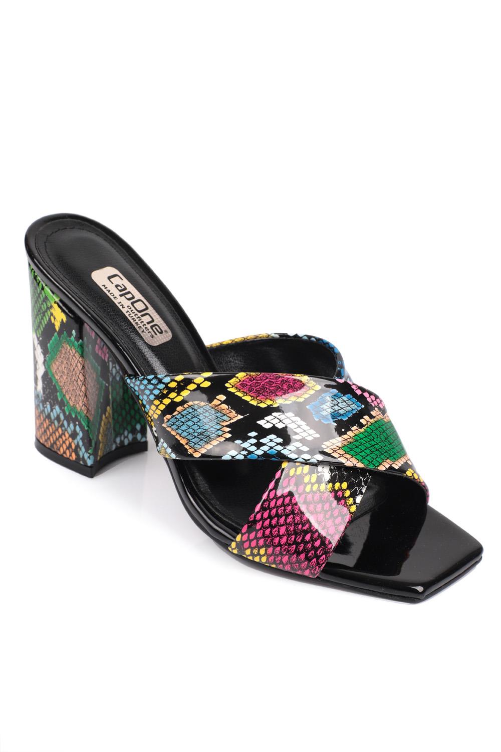 Capone 015 Block Heel Blunt Toe Women Multicolored Sandals