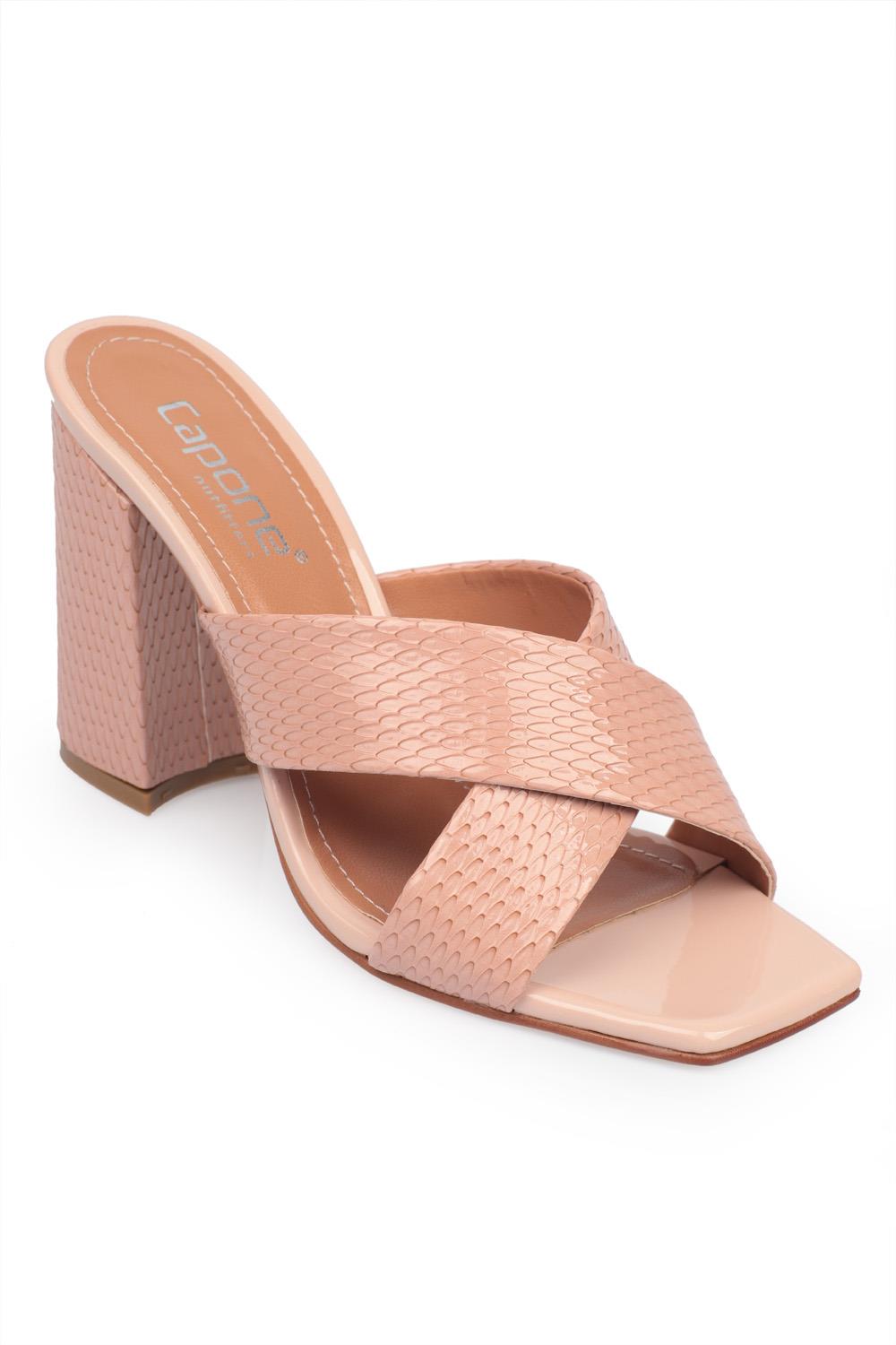 Capone 015 Block Heel Blunt Toe Women Salmon Sandals