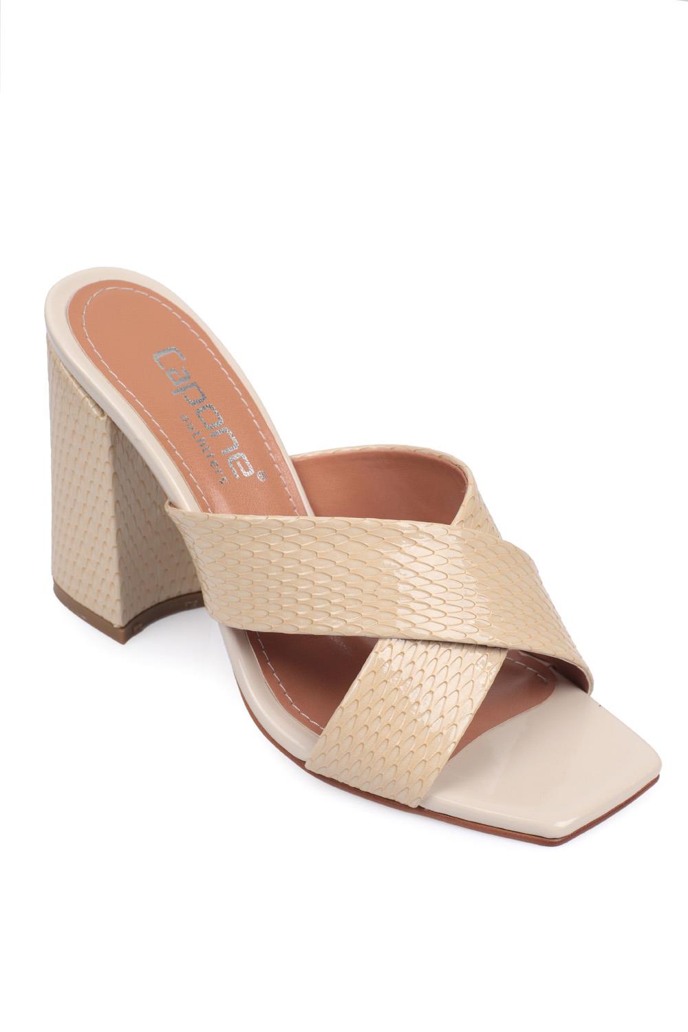 Capone 015 Block Heel Blunt Toe Women Beige Sandals
