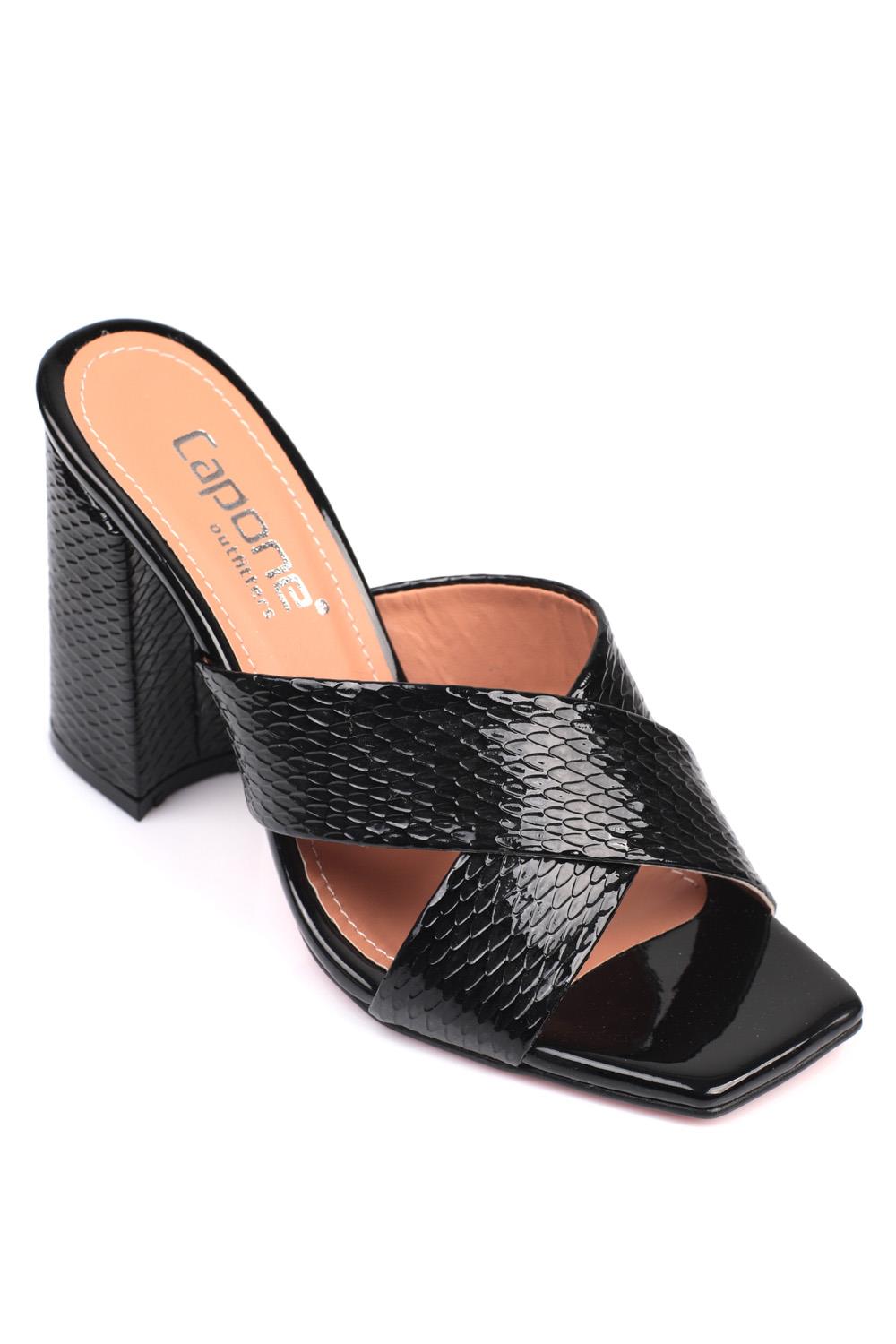 Capone 015 Block Heel Blunt Toe Women Black Sandals