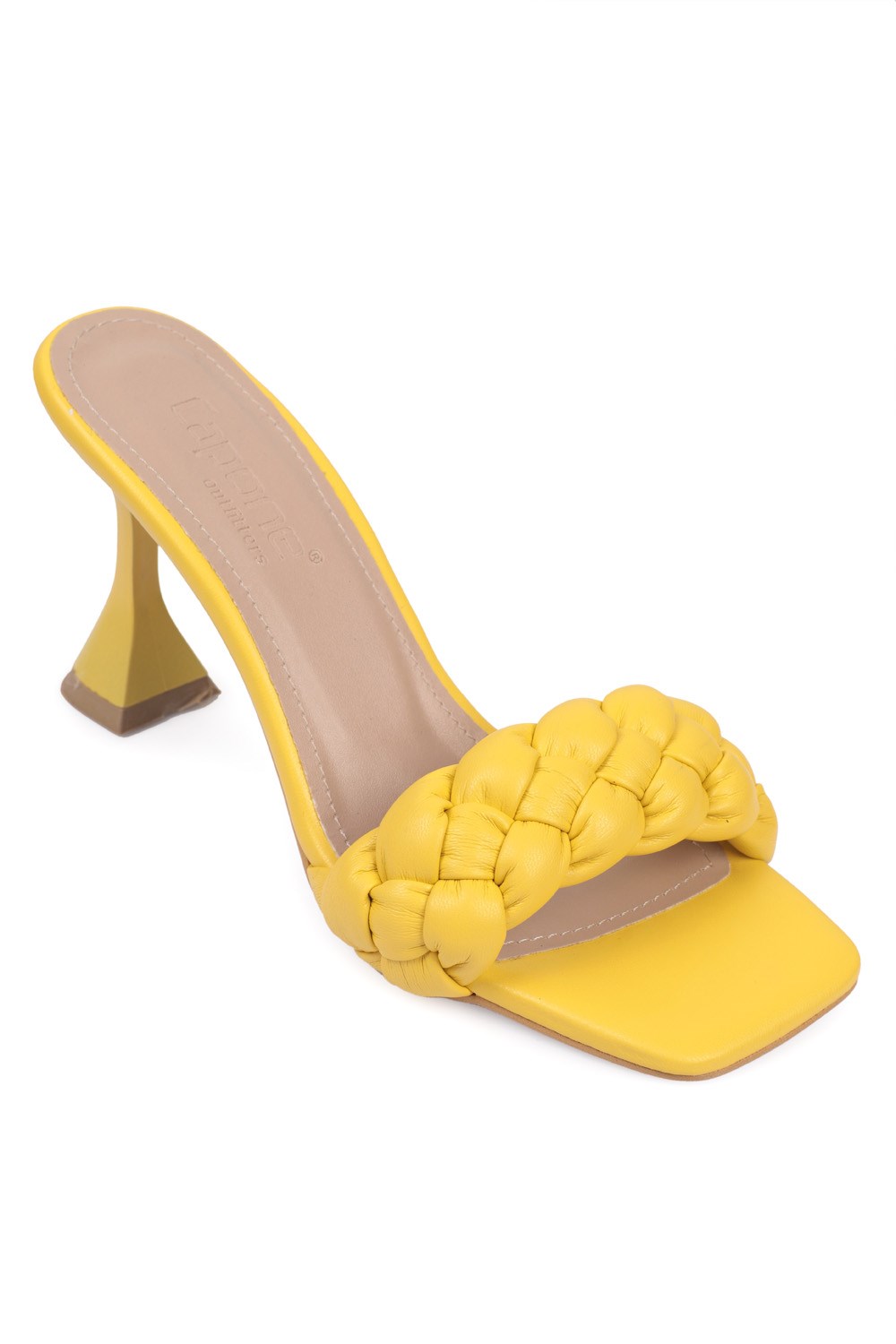 Capone 124 High Heel Braided Band Women Lemon Yellow Sandals