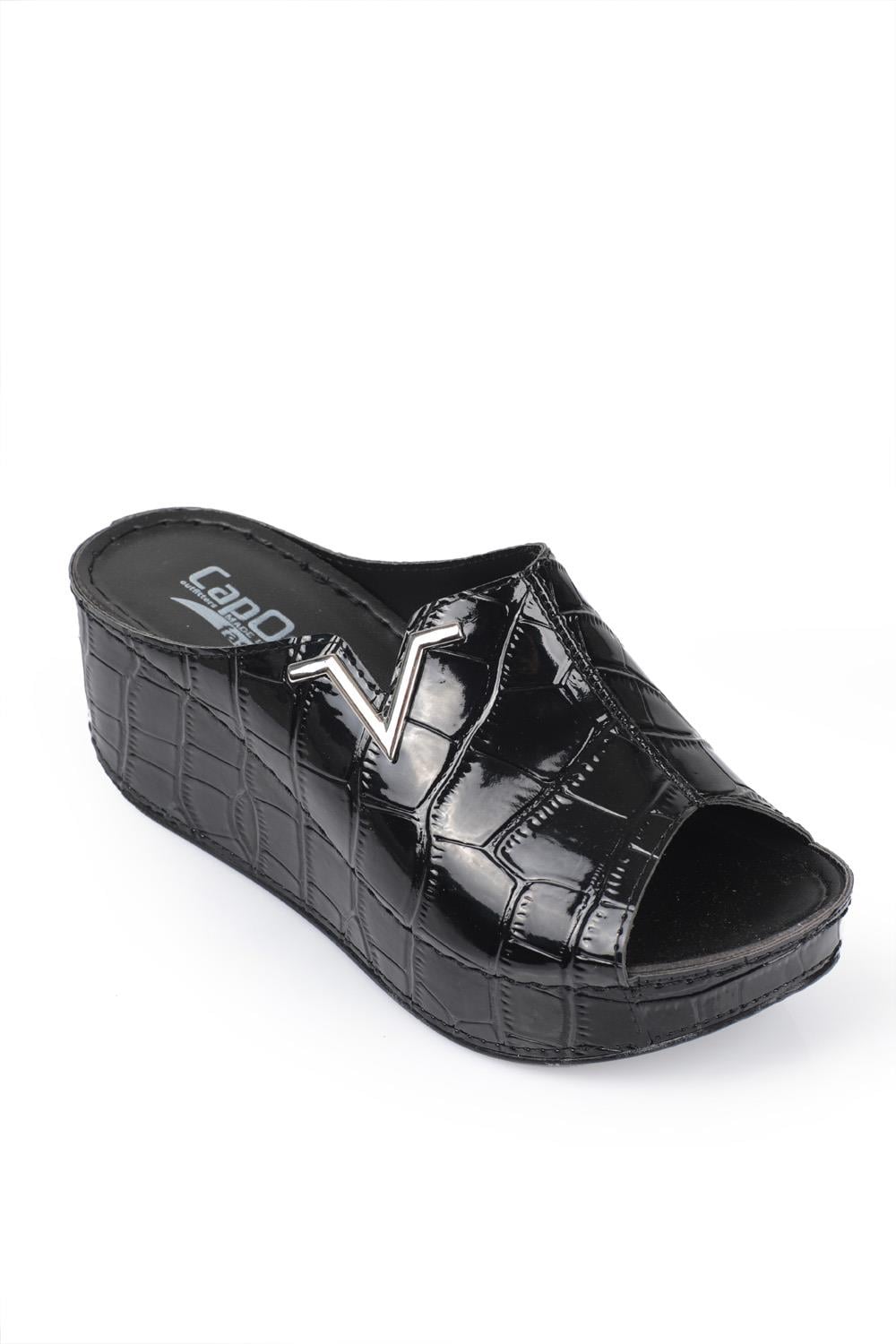 Capone 6145 Women Black Platform V Clip Accessory Sandals