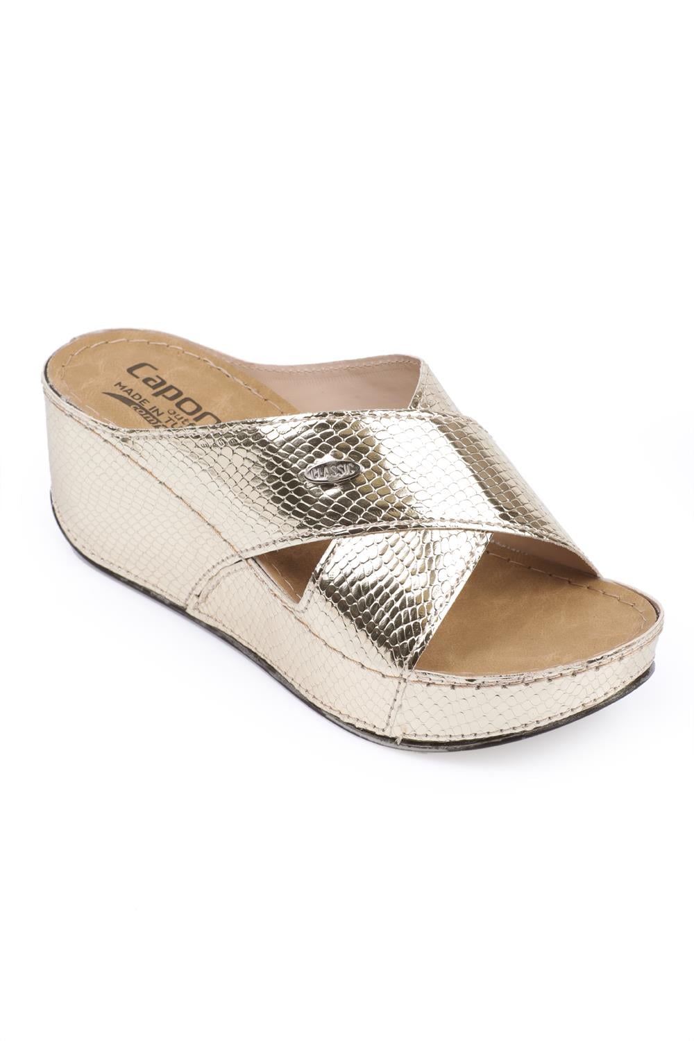Capone 6175 Women Gold Platform Cross Band Sandals