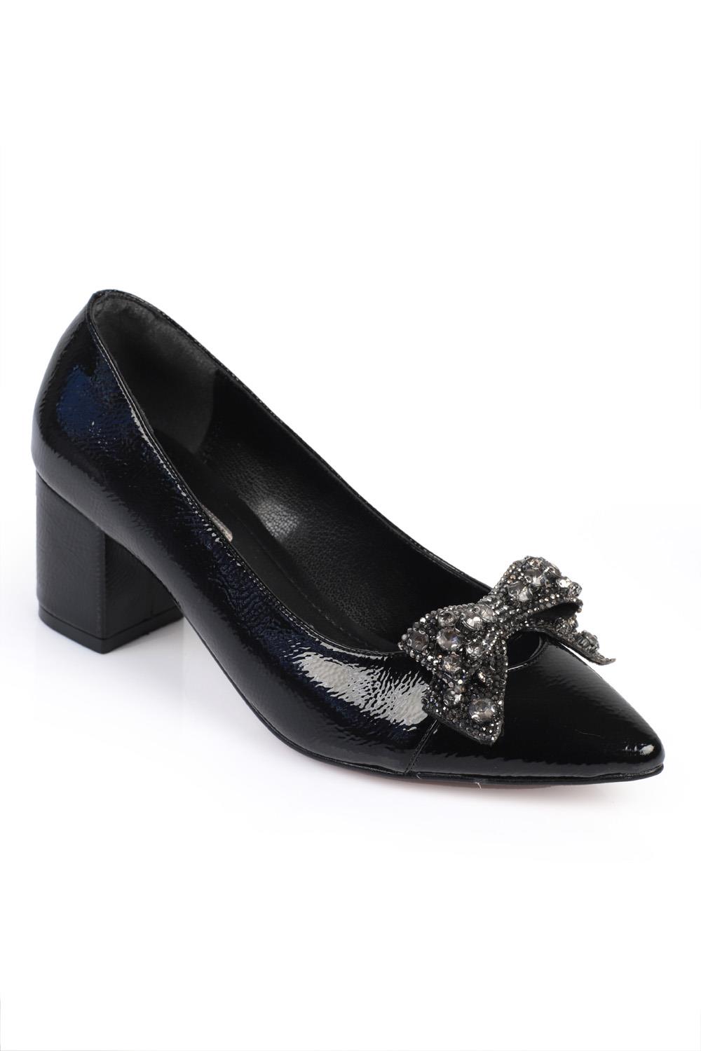 Capone 645 Women Black Heel Cristal Embellished Bow Tie Shoes