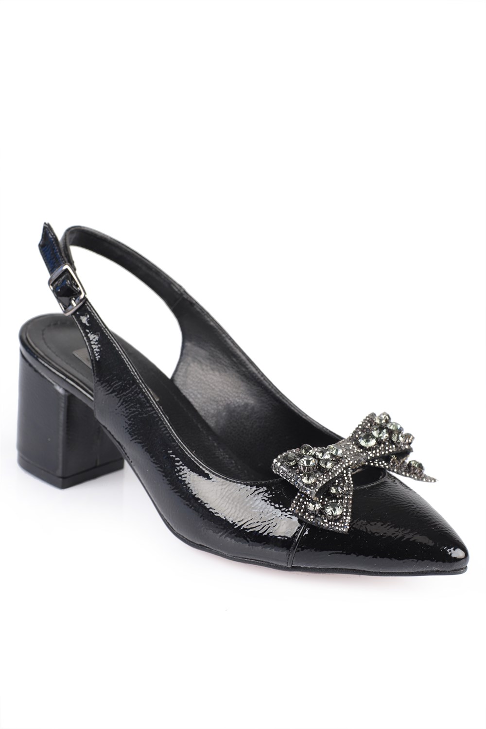 Capone 650 Women Black Heel Cristal Embellished Bow Tie Slingback Shoes |  caponeoutfitters.com